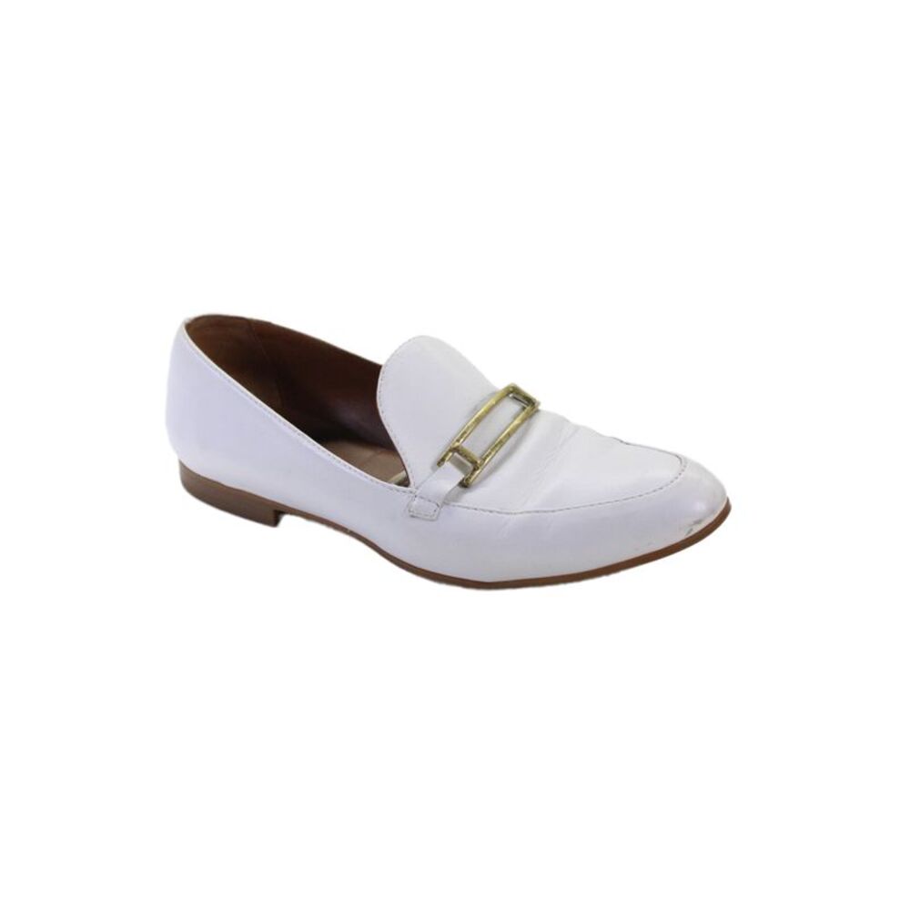 Aquatalia Women Almond Toe Buckled Loafers Size 5 White